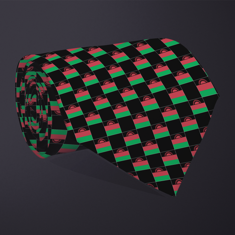 Malawi flag checkered necktie, rolled