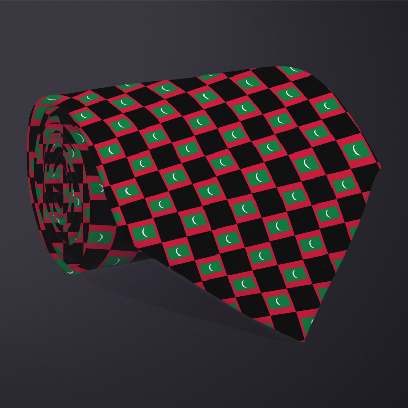 Maldives flag checkered necktie, rolled