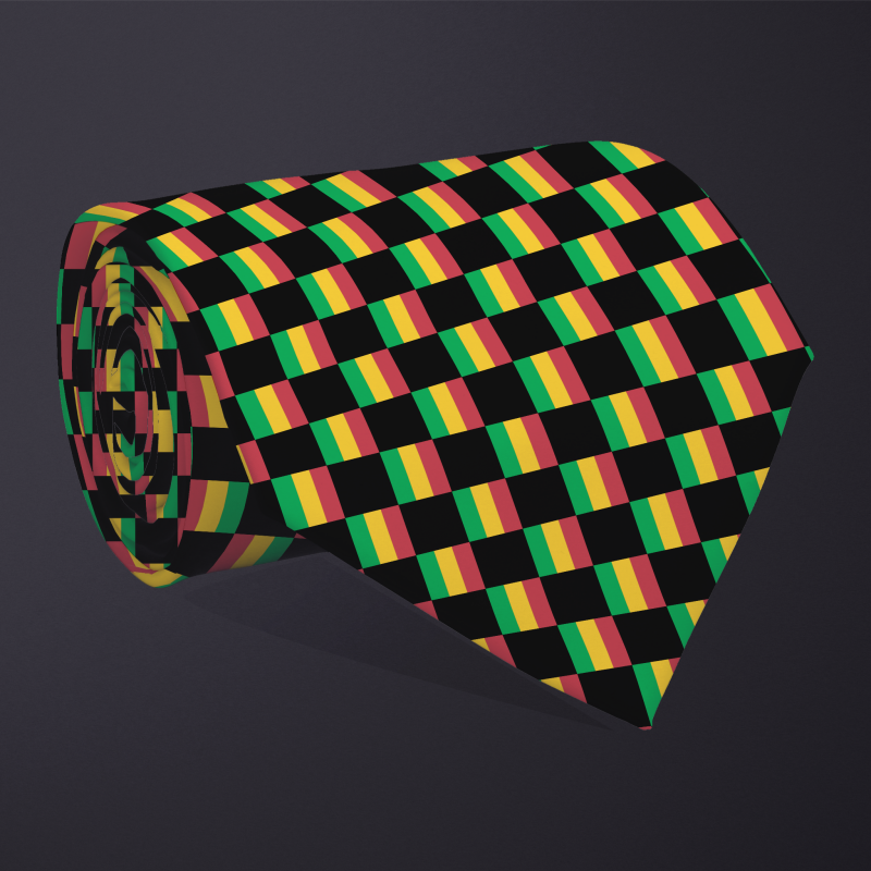 Mali flag checkered necktie, rolled