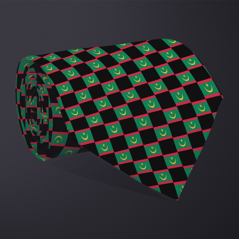 Mauritania flag checkered necktie, rolled
