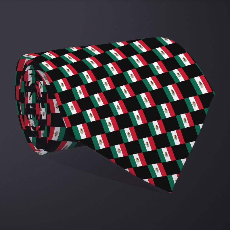 Mexico flag checkered necktie, rolled