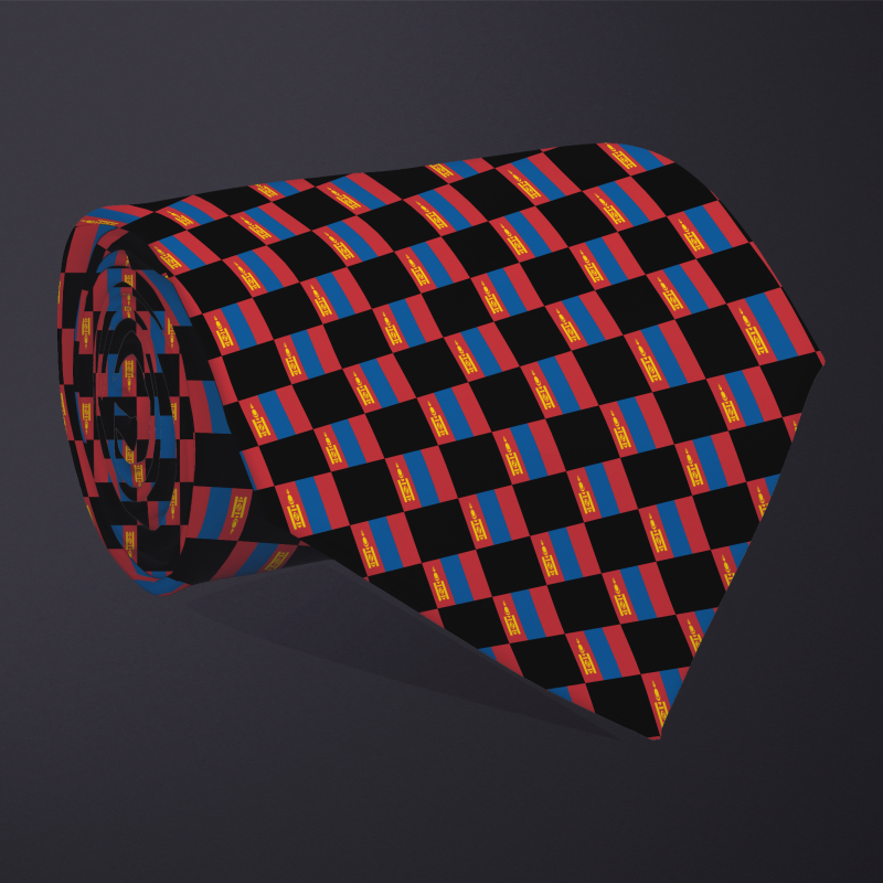 Mongolia flag checkered necktie, rolled