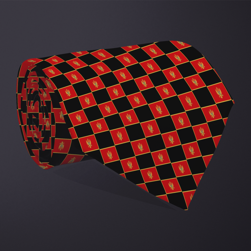Montenegro flag checkered necktie, rolled