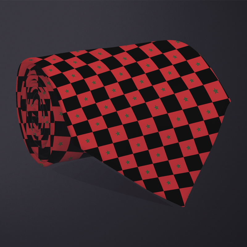 Morocco flag checkered necktie, rolled