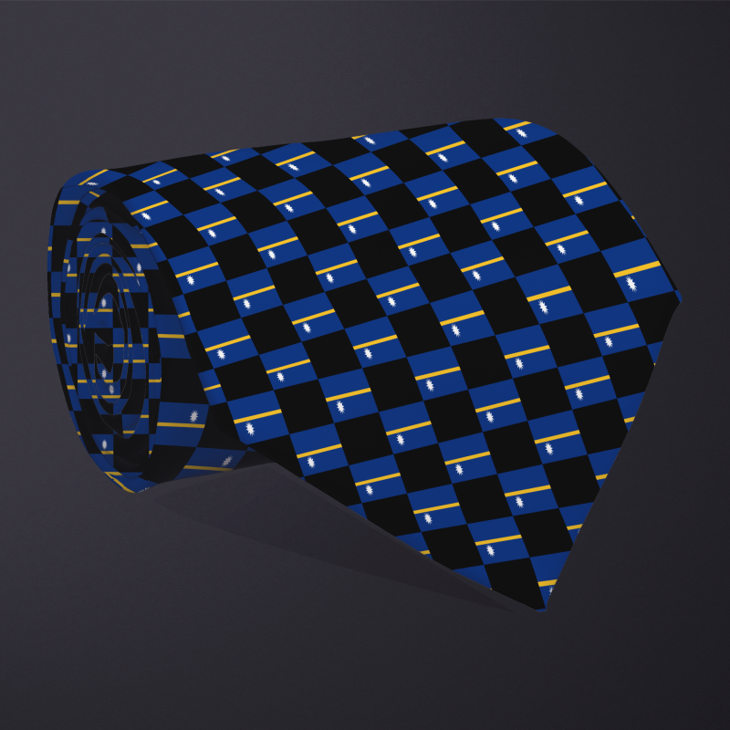Nauru flag checkered necktie, rolled