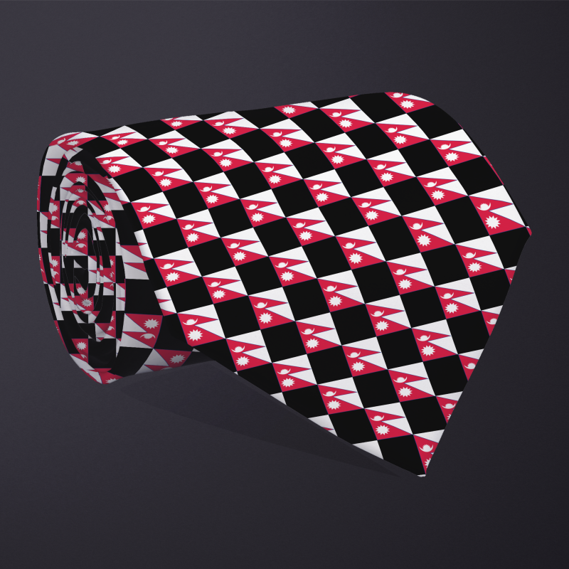 Nepal flag checkered necktie, rolled