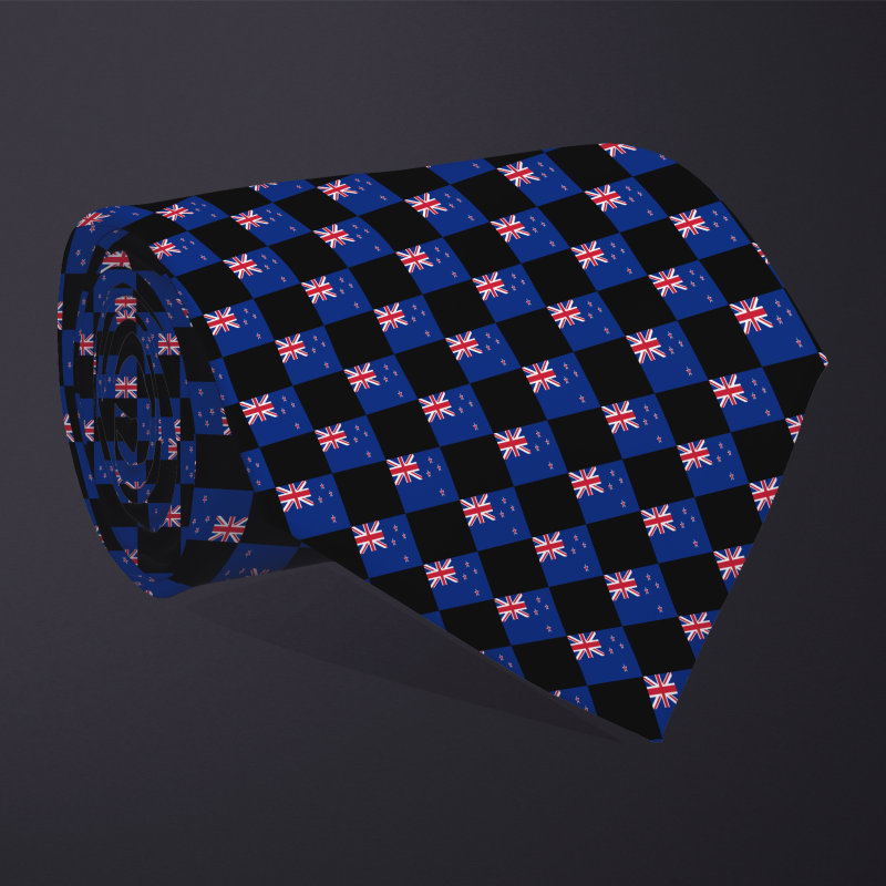 New Zealand flag checkered necktie, rolled