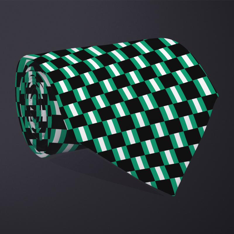 Nigeria flag checkered necktie, rolled