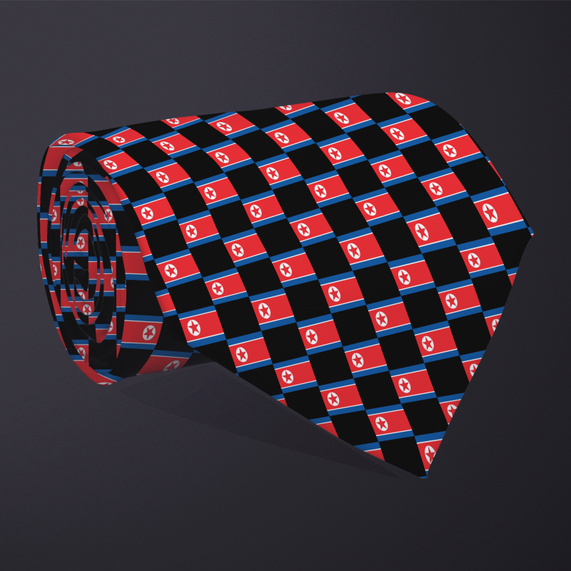 North Korea flag checkered necktie, rolled