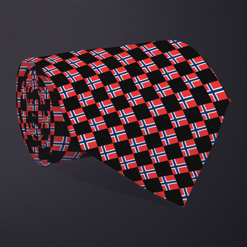 Norway flag checkered necktie, rolled