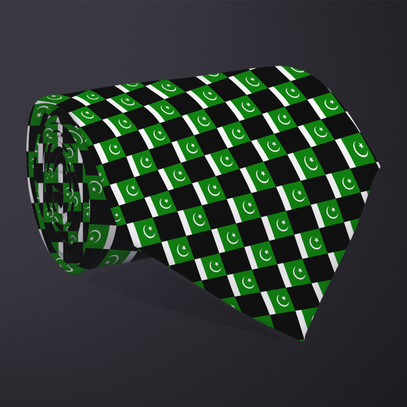 Pakistan flag checkered necktie, rolled