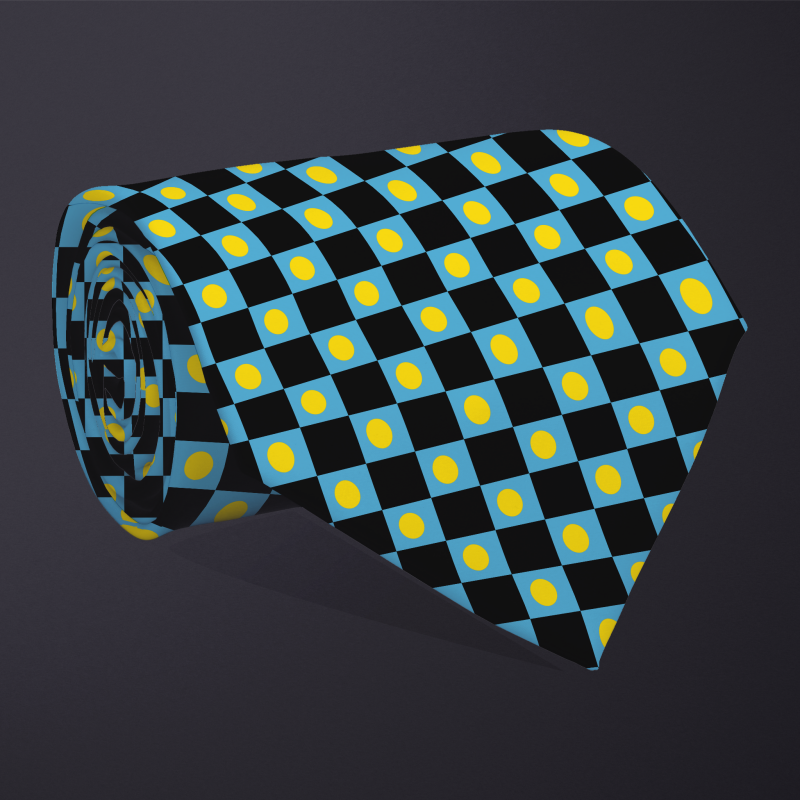 Palau flag checkered necktie, rolled