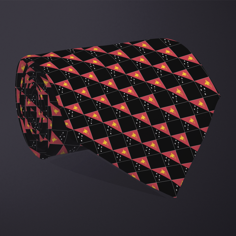 Papua New Guinea flag checkered necktie, rolled