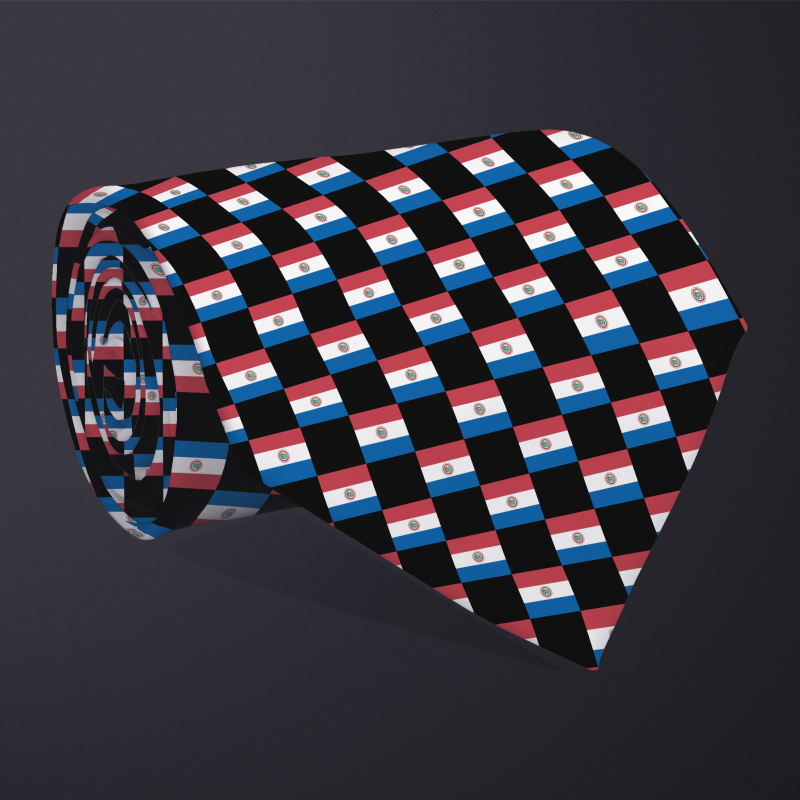 Paraguay flag checkered necktie, rolled