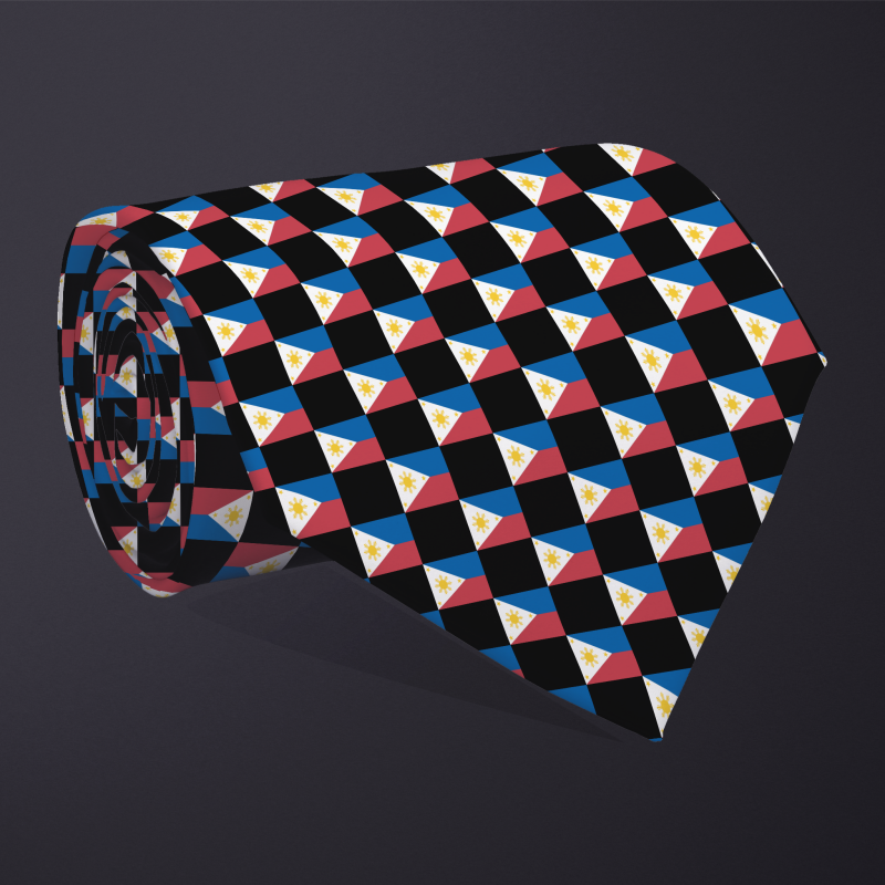 Philippines flag checkered necktie, rolled