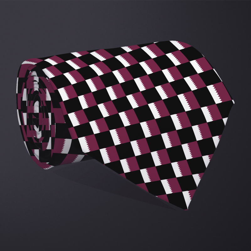 Qatar flag checkered necktie, rolled