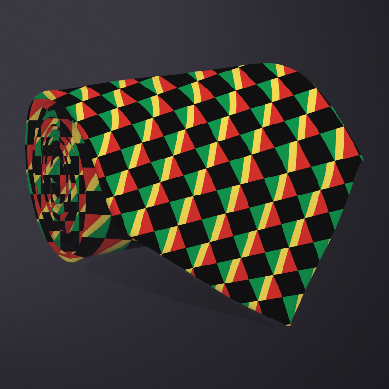 Republic of the Congo flag checkered necktie, rolled