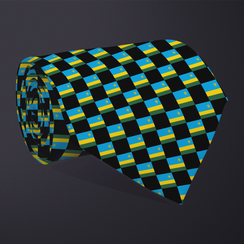 Rwanda flag checkered necktie, rolled