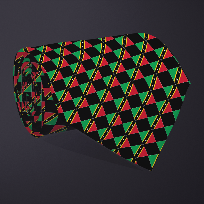 Saint Kitts and Nevis flag checkered necktie, rolled