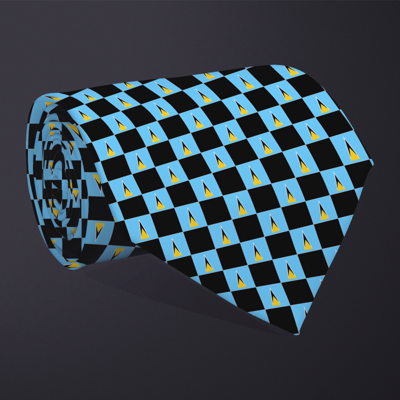 Saint Lucia flag checkered necktie, rolled