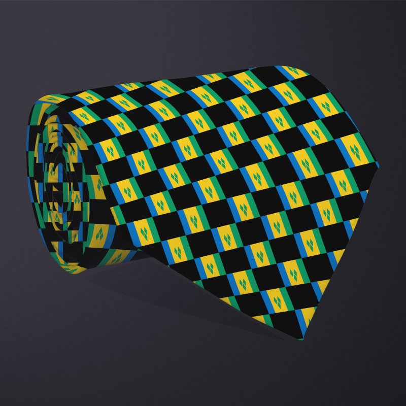 Saint Vincent and the Grenadines flag checkered necktie, rolled