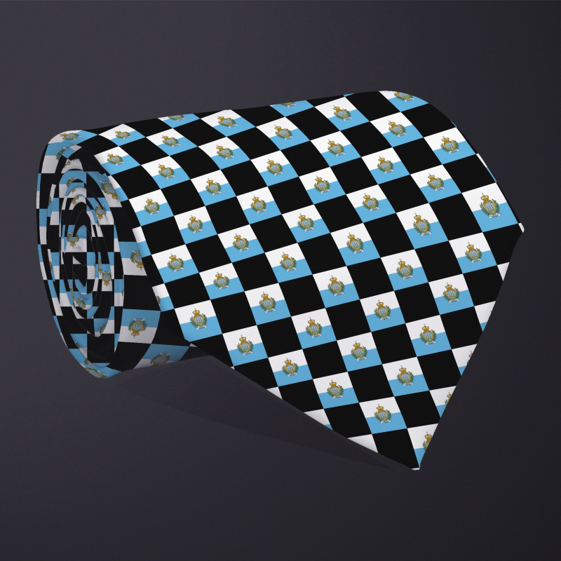San Marino flag checkered necktie, rolled