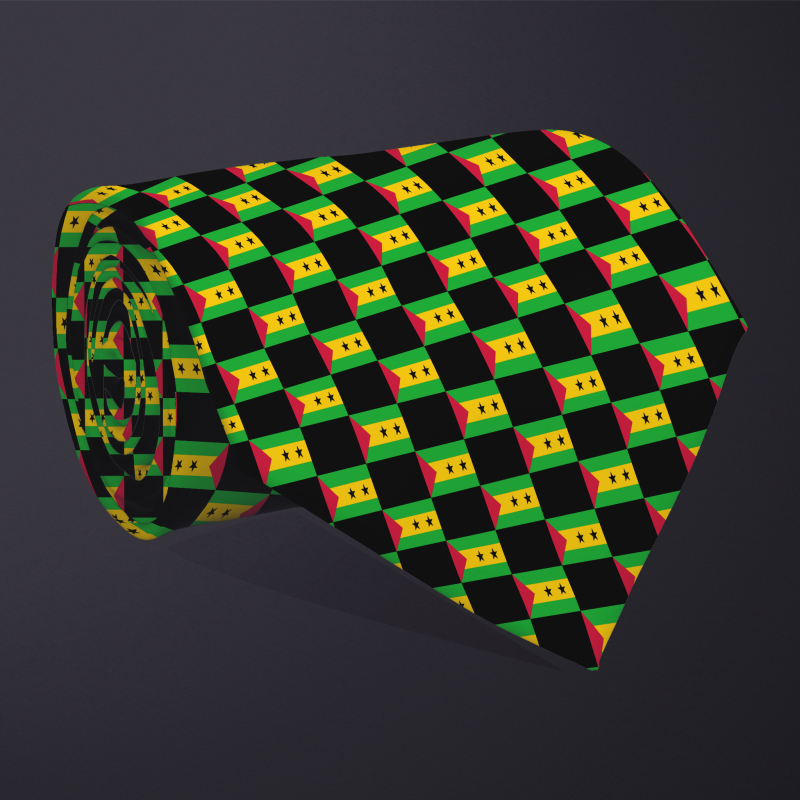 Sao Tome and Principe flag checkered necktie, rolled