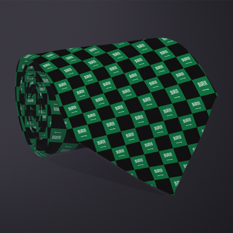 Saudi Arabia flag checkered necktie, rolled