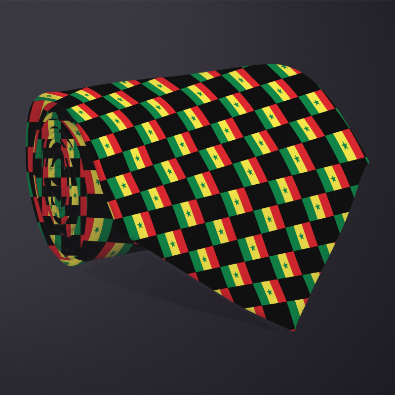 Senegal flag checkered necktie, rolled