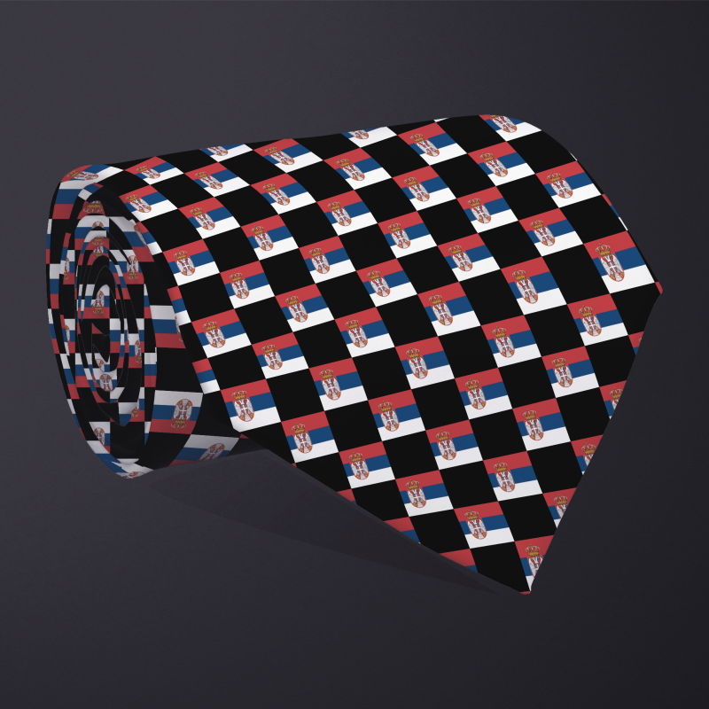 Serbia flag checkered necktie, rolled