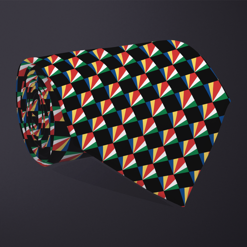 Seychelles flag checkered necktie, rolled