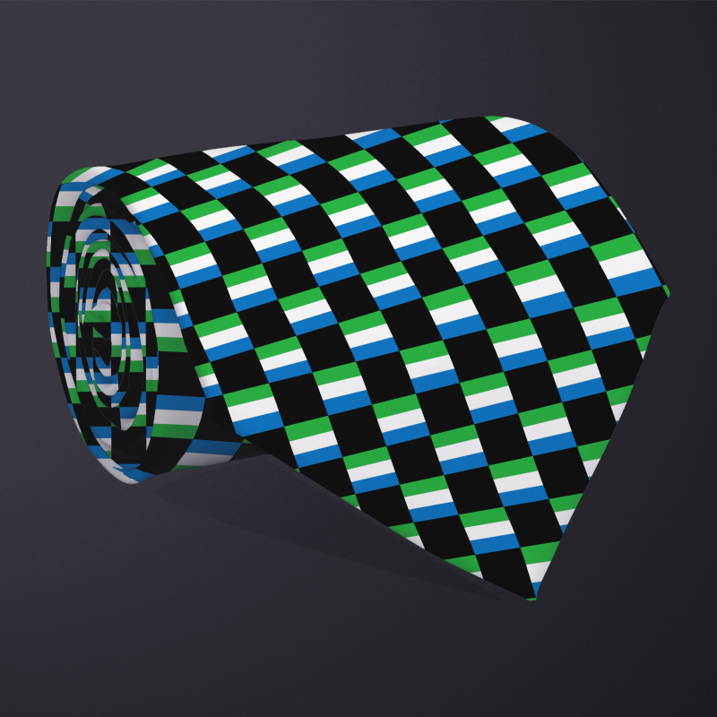 Sierra Leone flag checkered necktie, rolled