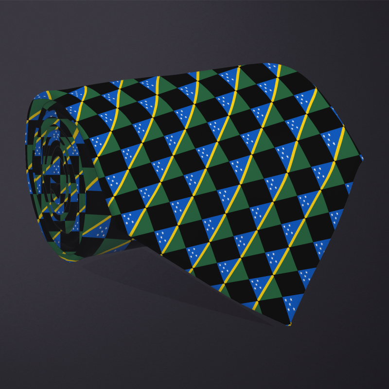 Solomon Islands flag checkered necktie, rolled