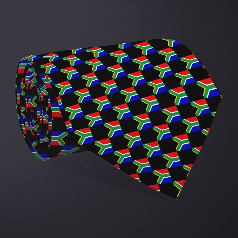 South Africa flag checkered necktie, rolled