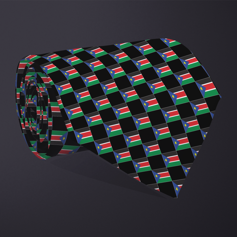 South Sudan flag checkered necktie, rolled