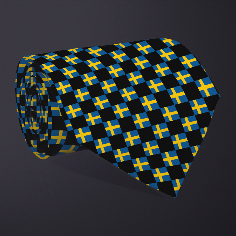 Sweden flag checkered necktie, rolled