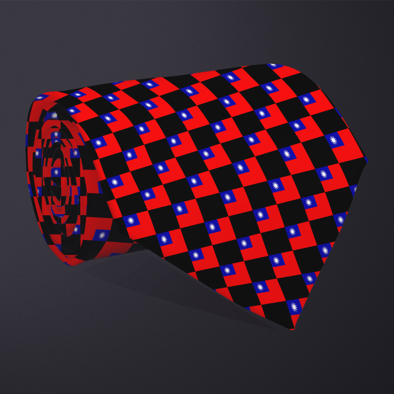Taiwan flag checkered necktie, rolled
