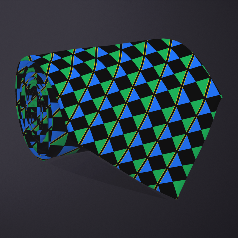 Tanzania flag checkered necktie, rolled