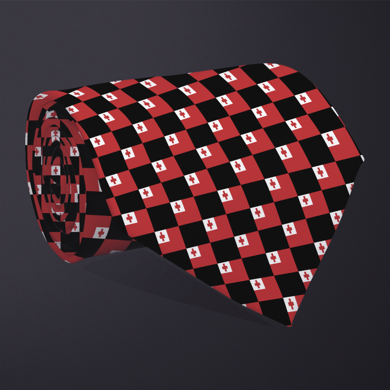 Tonga flag checkered necktie, rolled