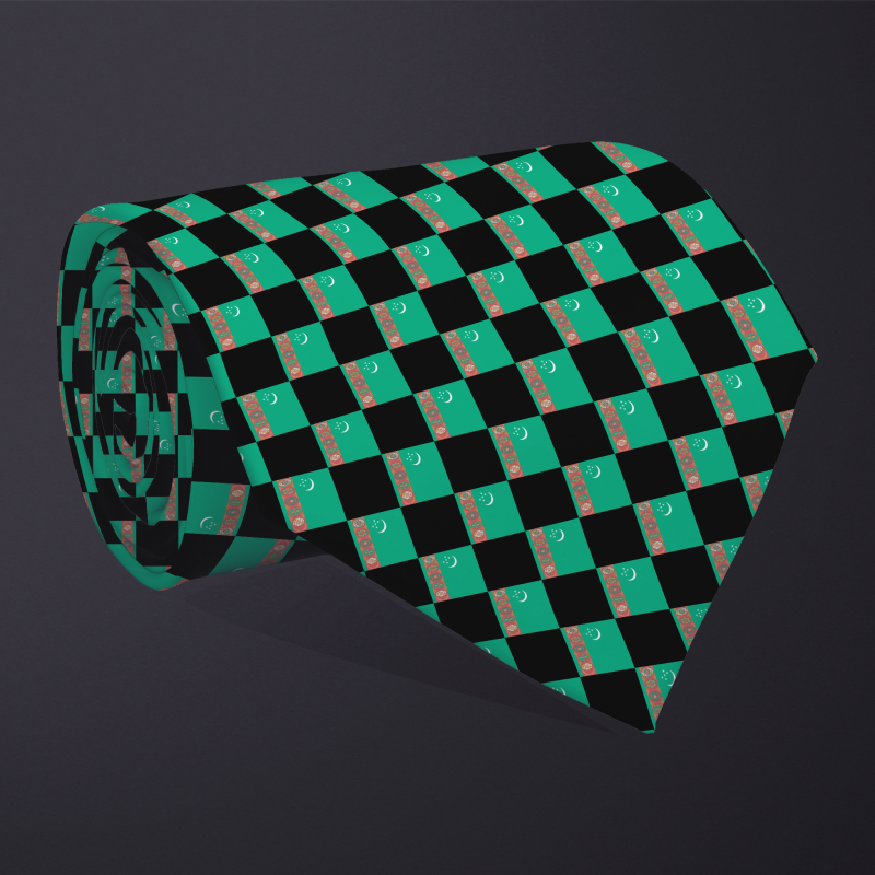 Turkmenistan flag checkered necktie, rolled