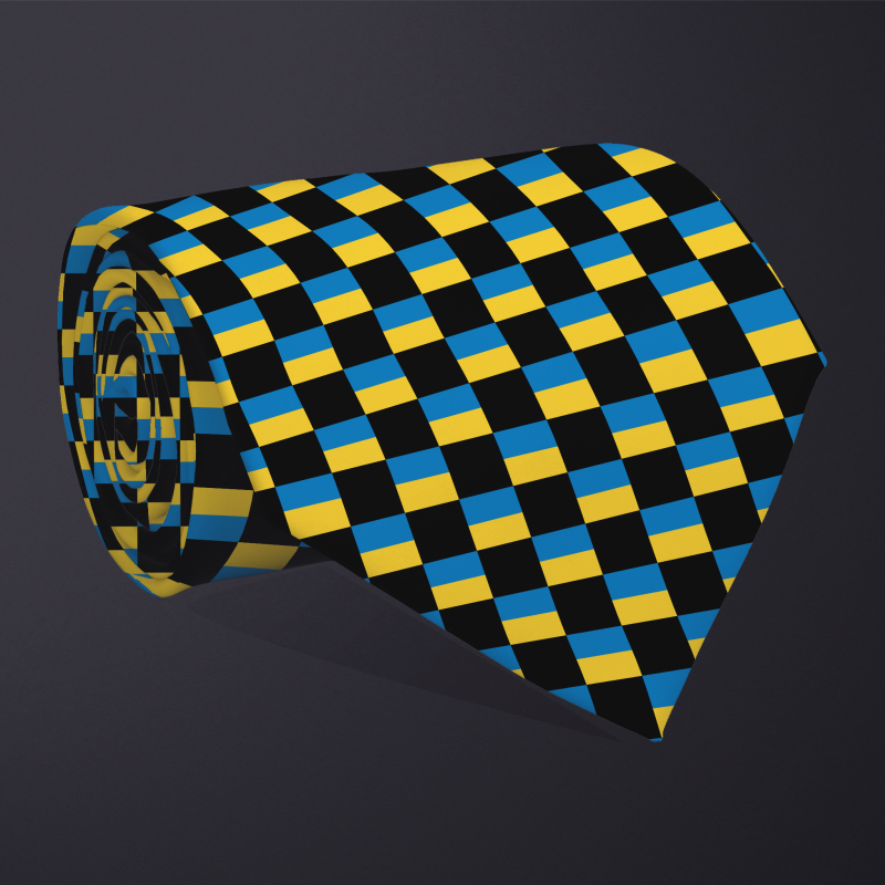 Ukraine flag checkered necktie, rolled