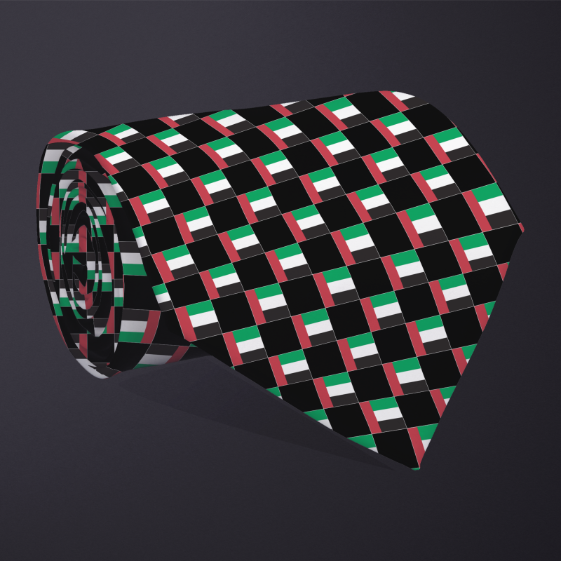 United Arab Emirates flag checkered necktie, rolled
