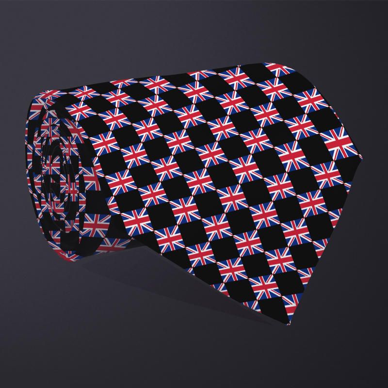 United Kingdom flag checkered necktie, rolled