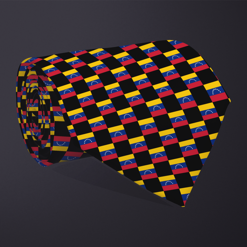 Venezuela flag checkered necktie, rolled