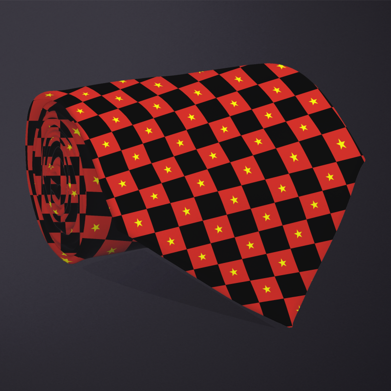 Vietnam flag checkered necktie, rolled