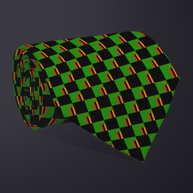 Zambia flag checkered necktie, rolled