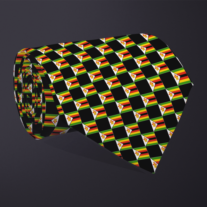 Zimbabwe flag checkered necktie, rolled