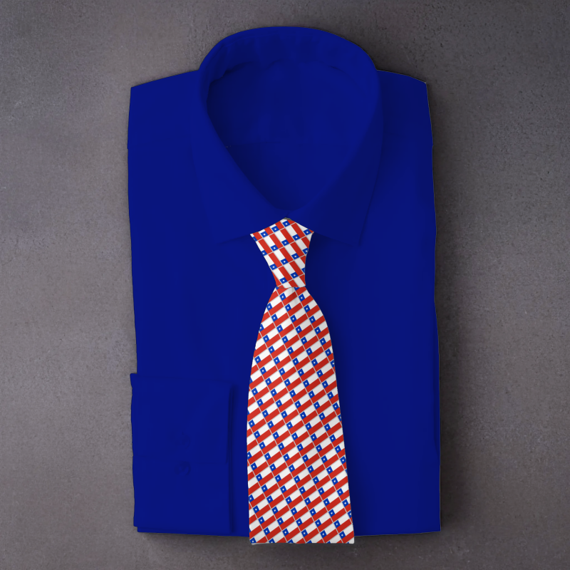 Chile flag necktie on blue folded shirt