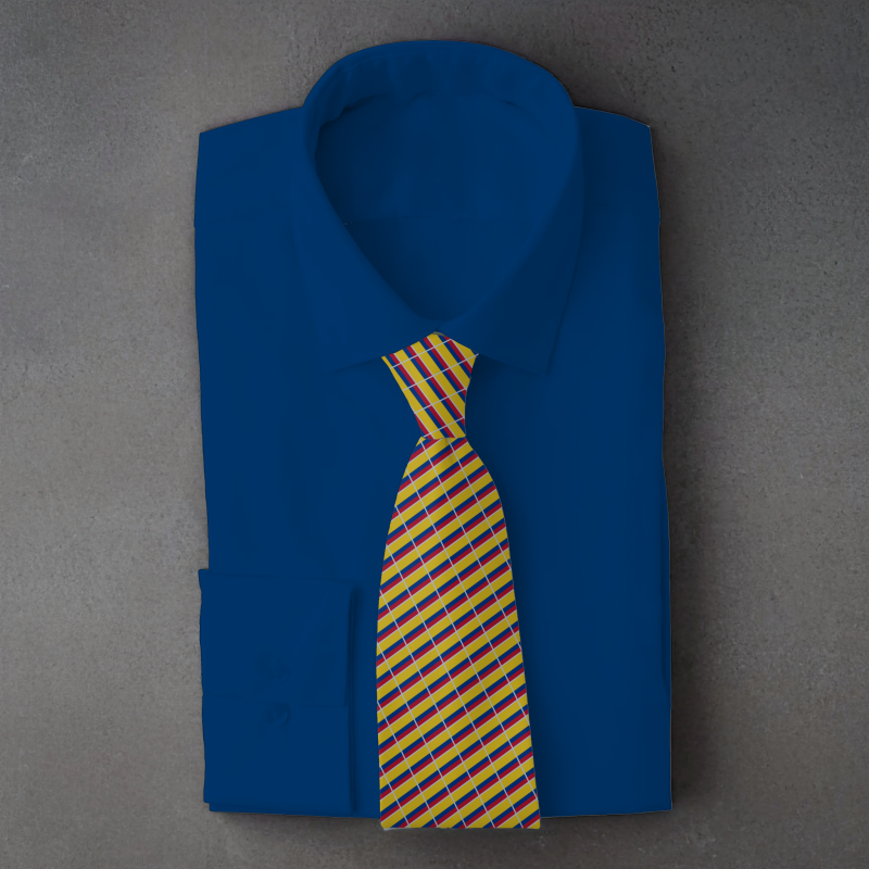 Colombia flag necktie on blue folded shirt