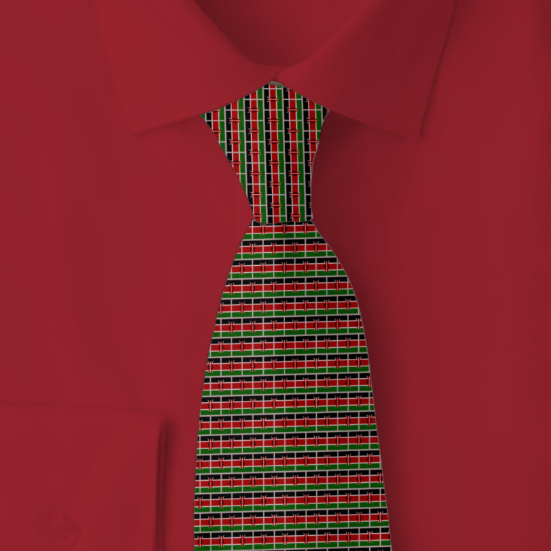 Kenya flag brick pattern necktie on red folded shirt